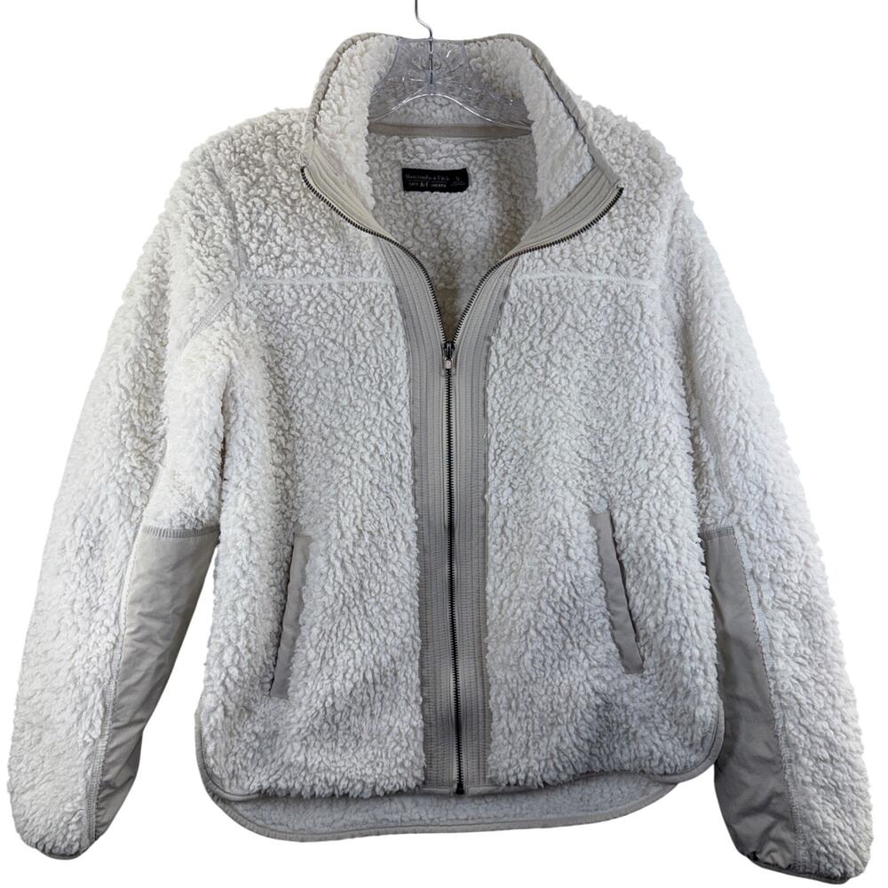 Abercrombie & Fitch Soft AF Sherpa Full Zip Jacket Coat Ivory White Small Wmns